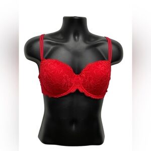 Victoria’s Secret PINK Red Lace Push-Up Bra Size 36DD Underwire Lace Lingerie
